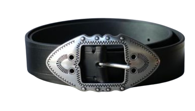 Silver Buckle Black Leather Belt 85