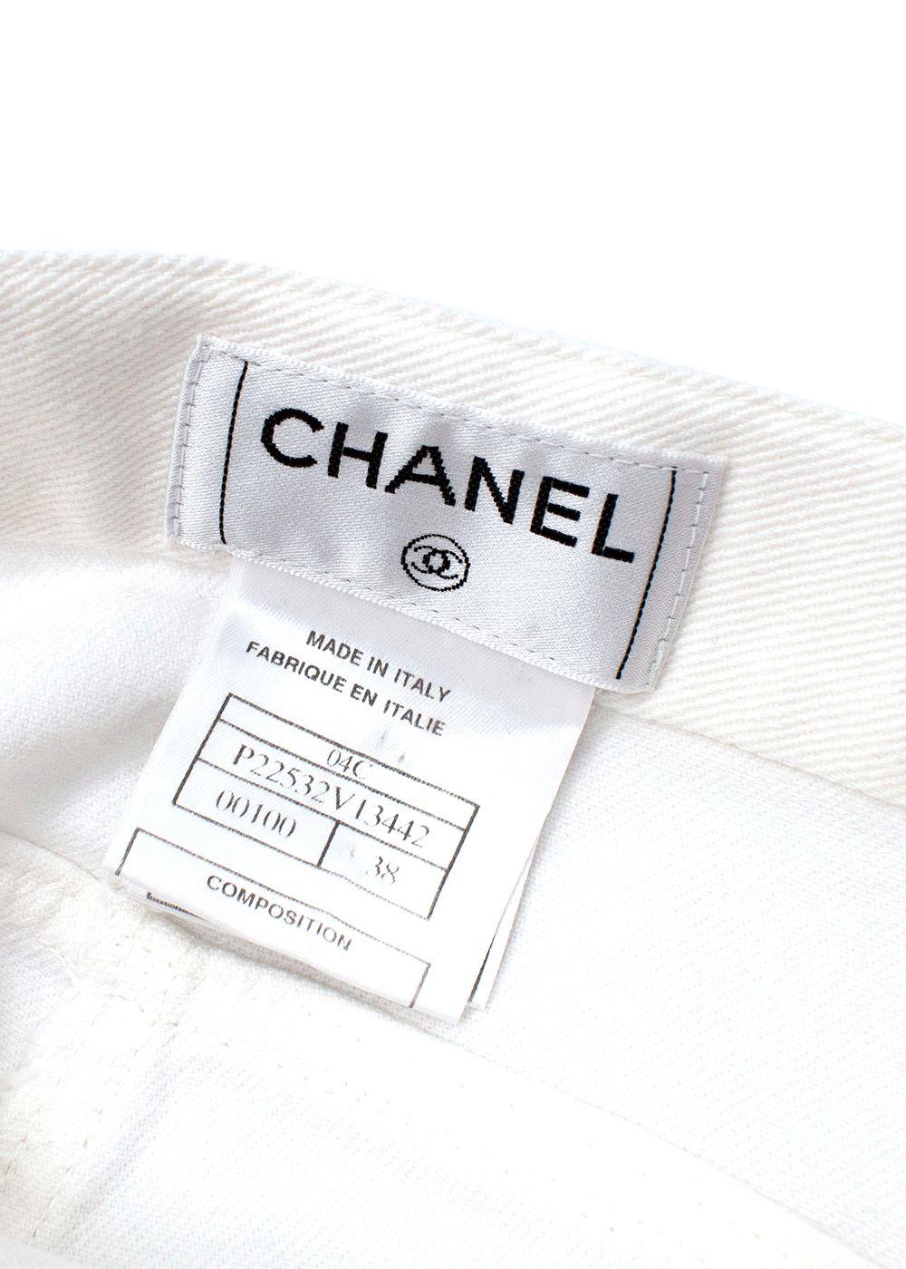 Quilted Pocket Detail White Cotton Jeans