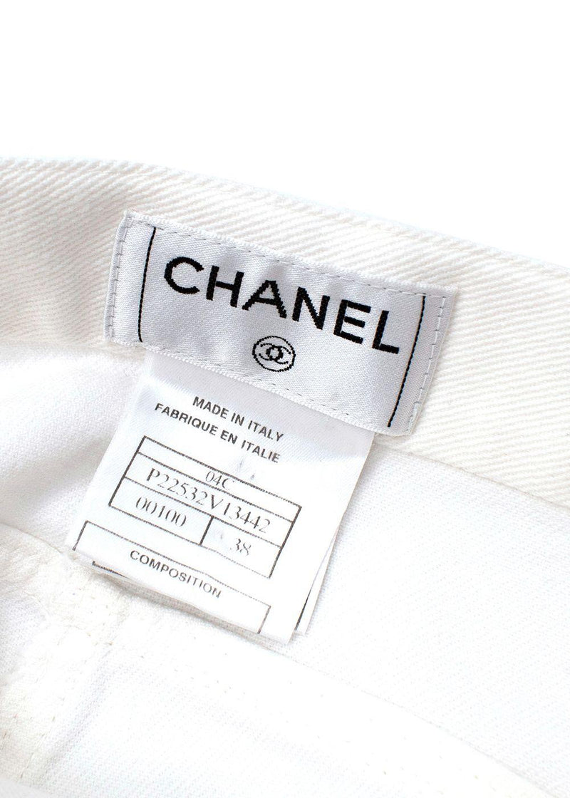 Quilted Pocket Detail White Cotton Jeans
