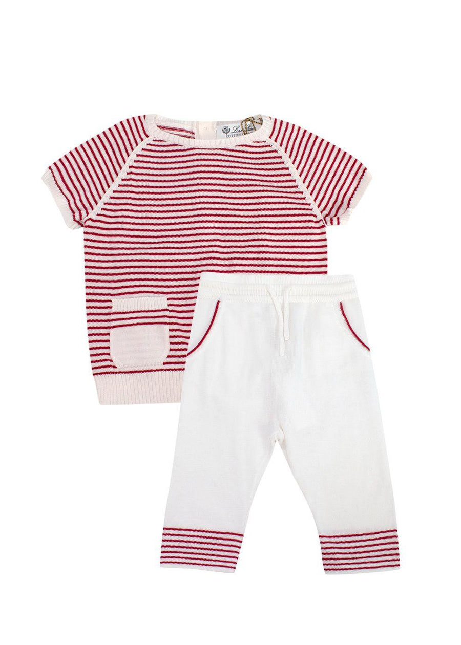 Loro Piana 3-6m Red and White Striped Knit Baby Top and Pants Set