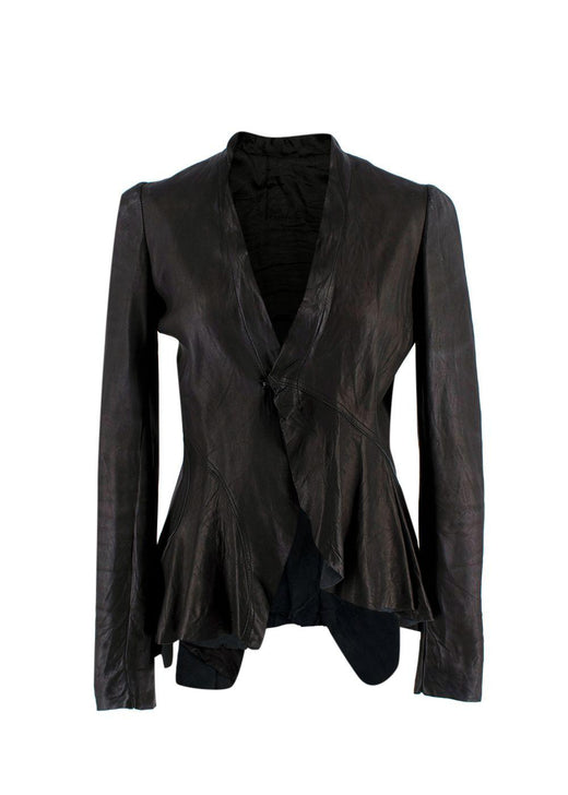 Rick Owens Black Asymmetric Leather Jacket