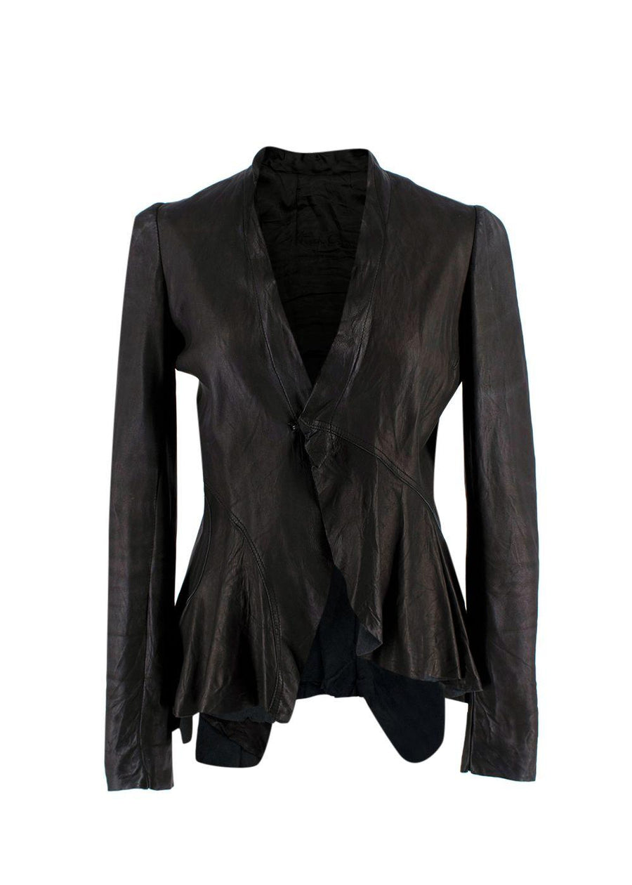 Rick Owens Black Asymmetric Leather Jacket