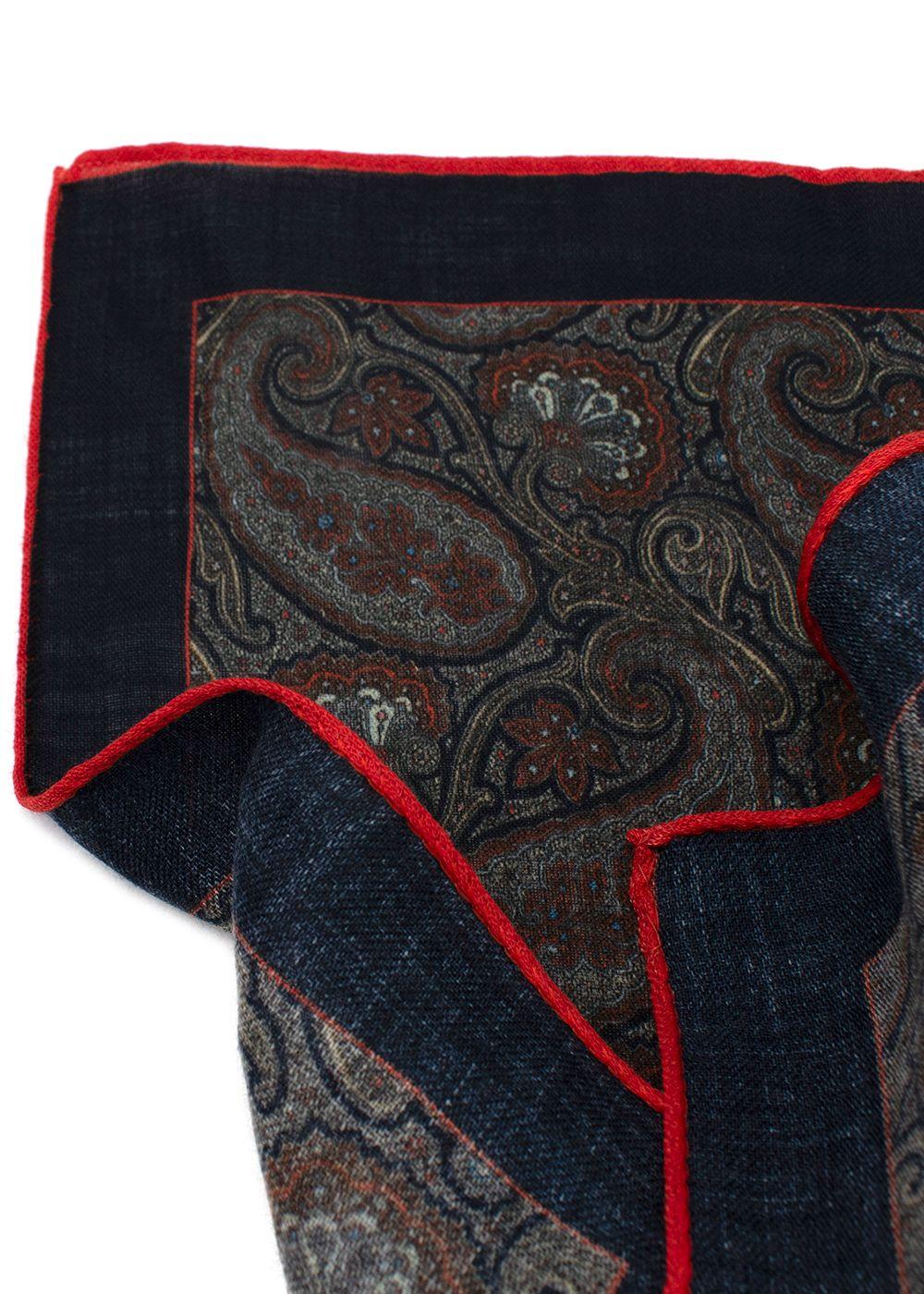 Timothy Everest Navy and Grey Paisley Pocket Square