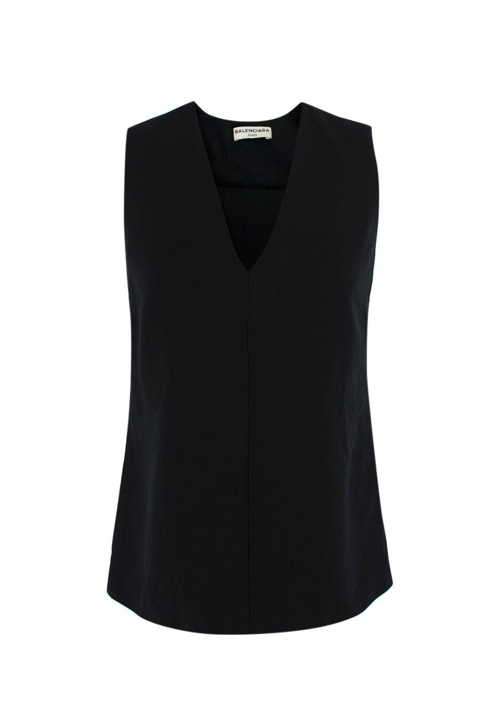 Balenciaga Black Crepe Top with Pink Tie Back