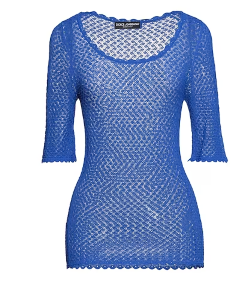 Blue Sheer Knitted Short Sleeved Top