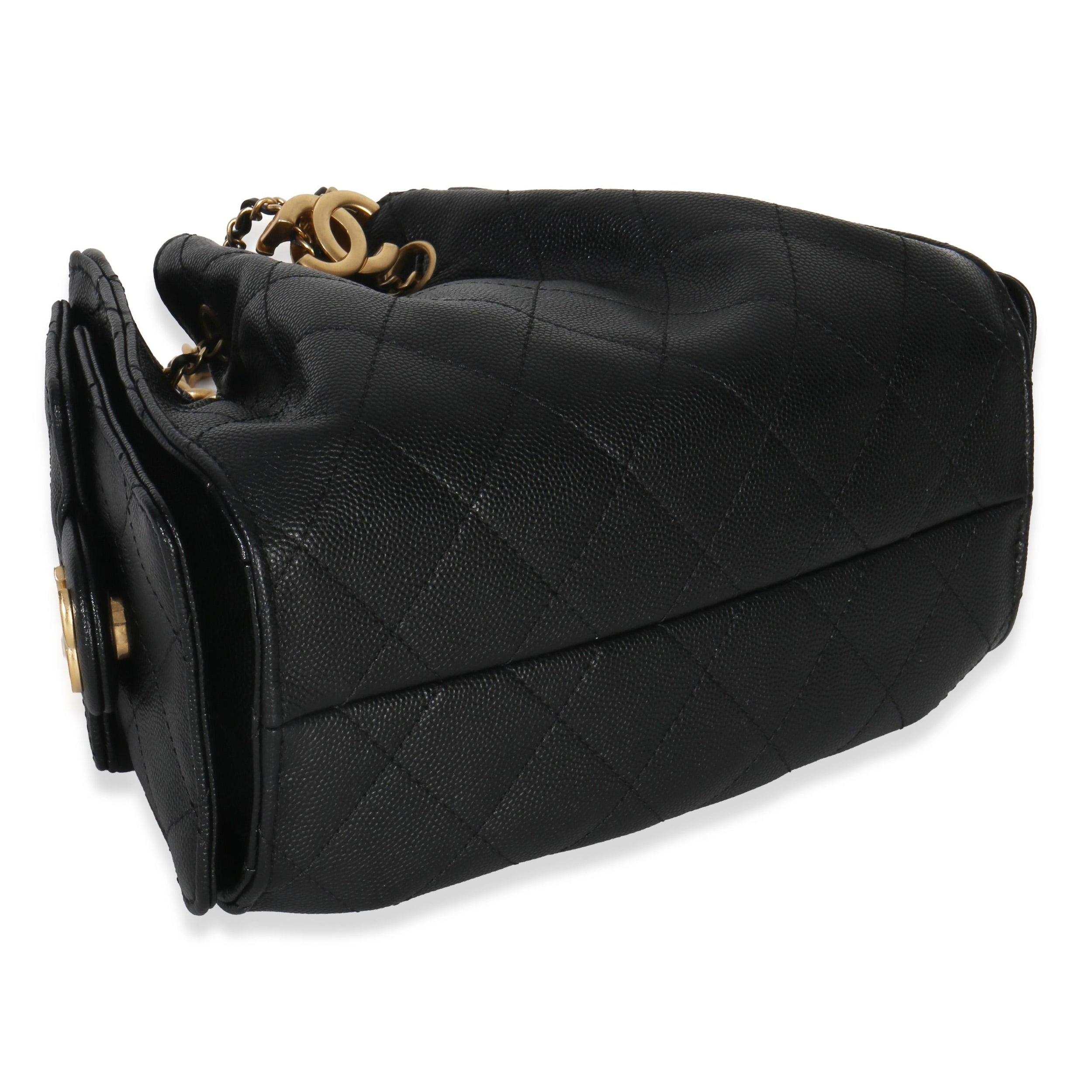 Chanel Black Quilted Caviar Mini Chanel 25 Hobo 26P