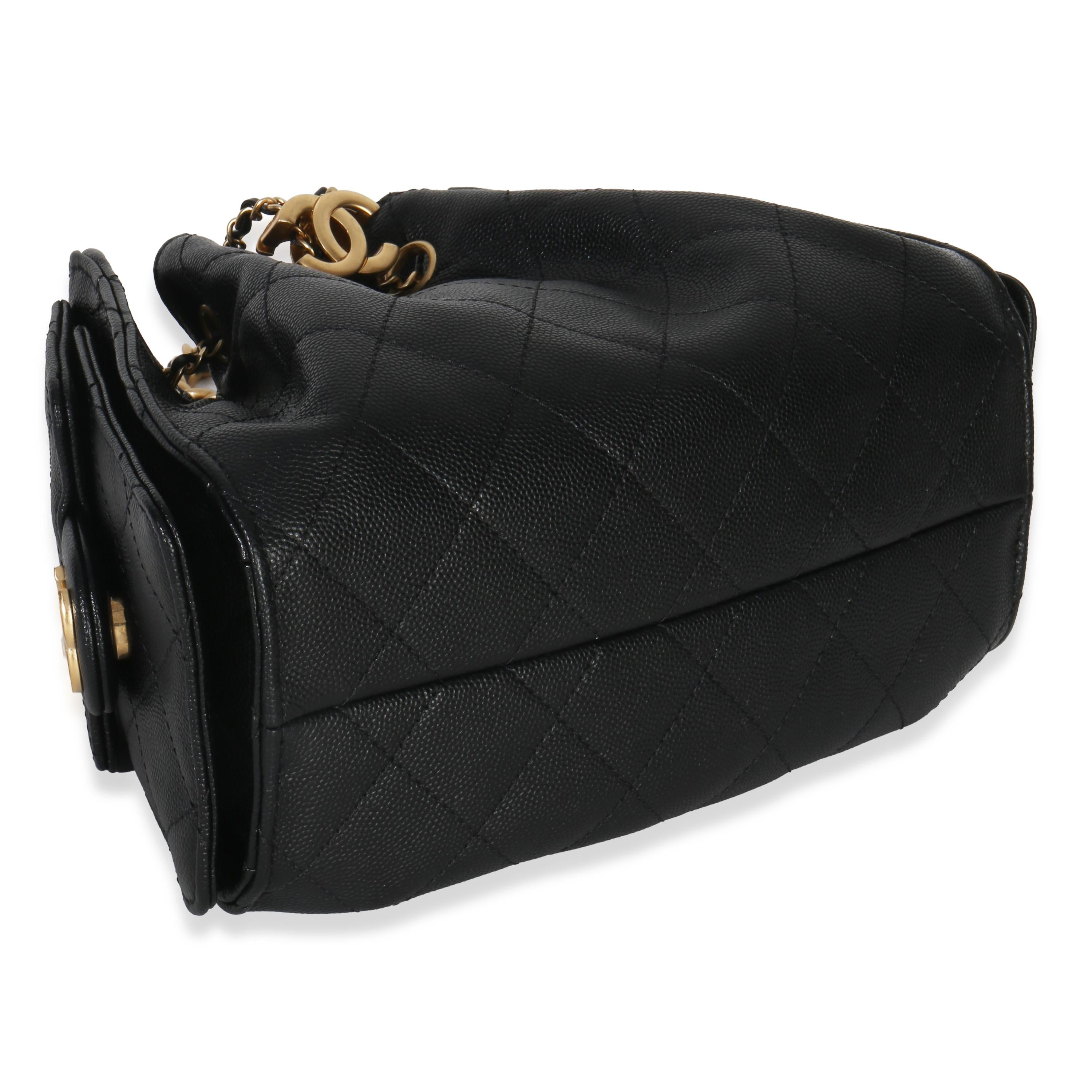 Chanel Black Quilted Caviar Mini Chanel 25 Hobo 26P