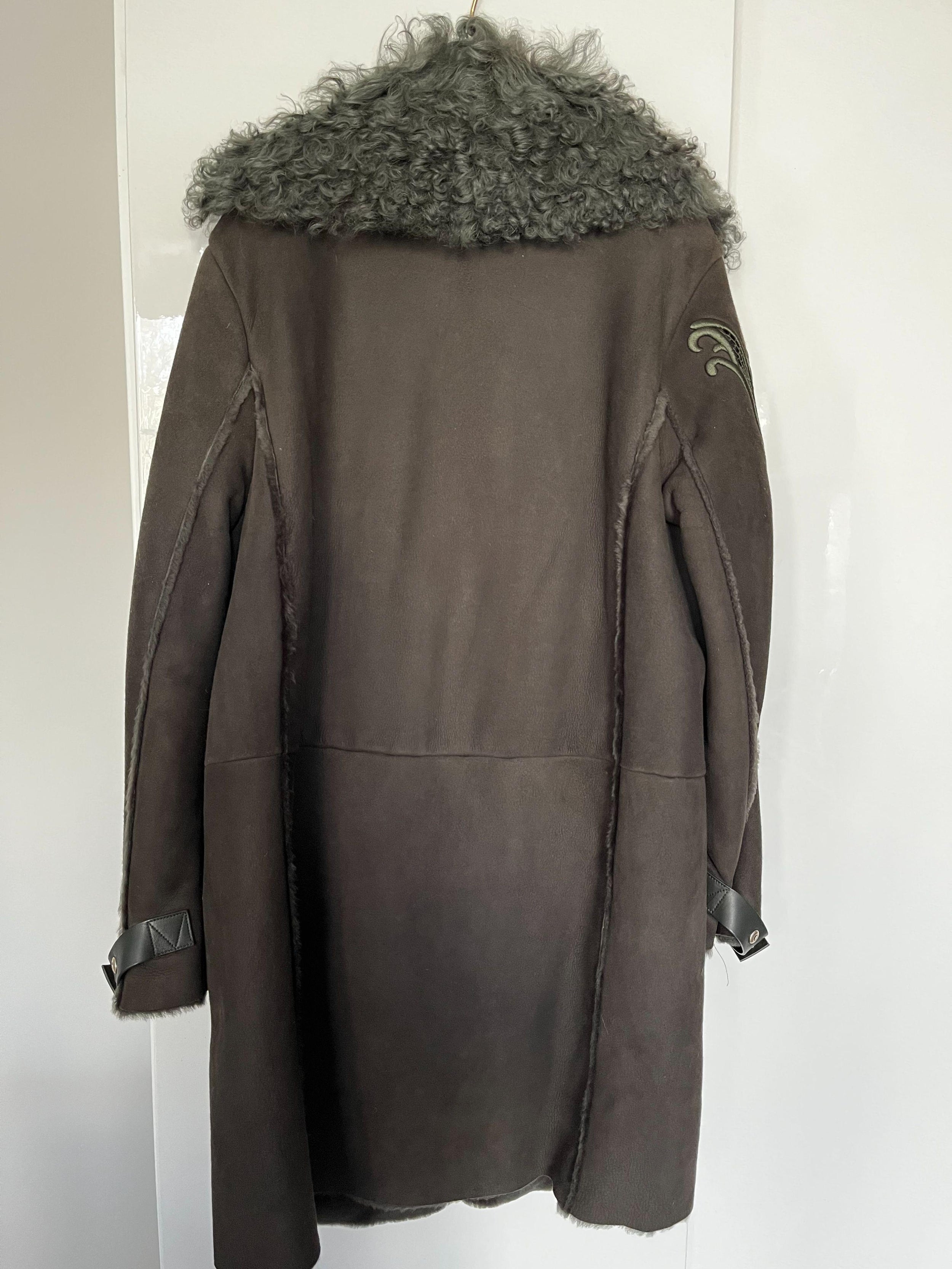 Khaki Shearling Cut-Work Coat