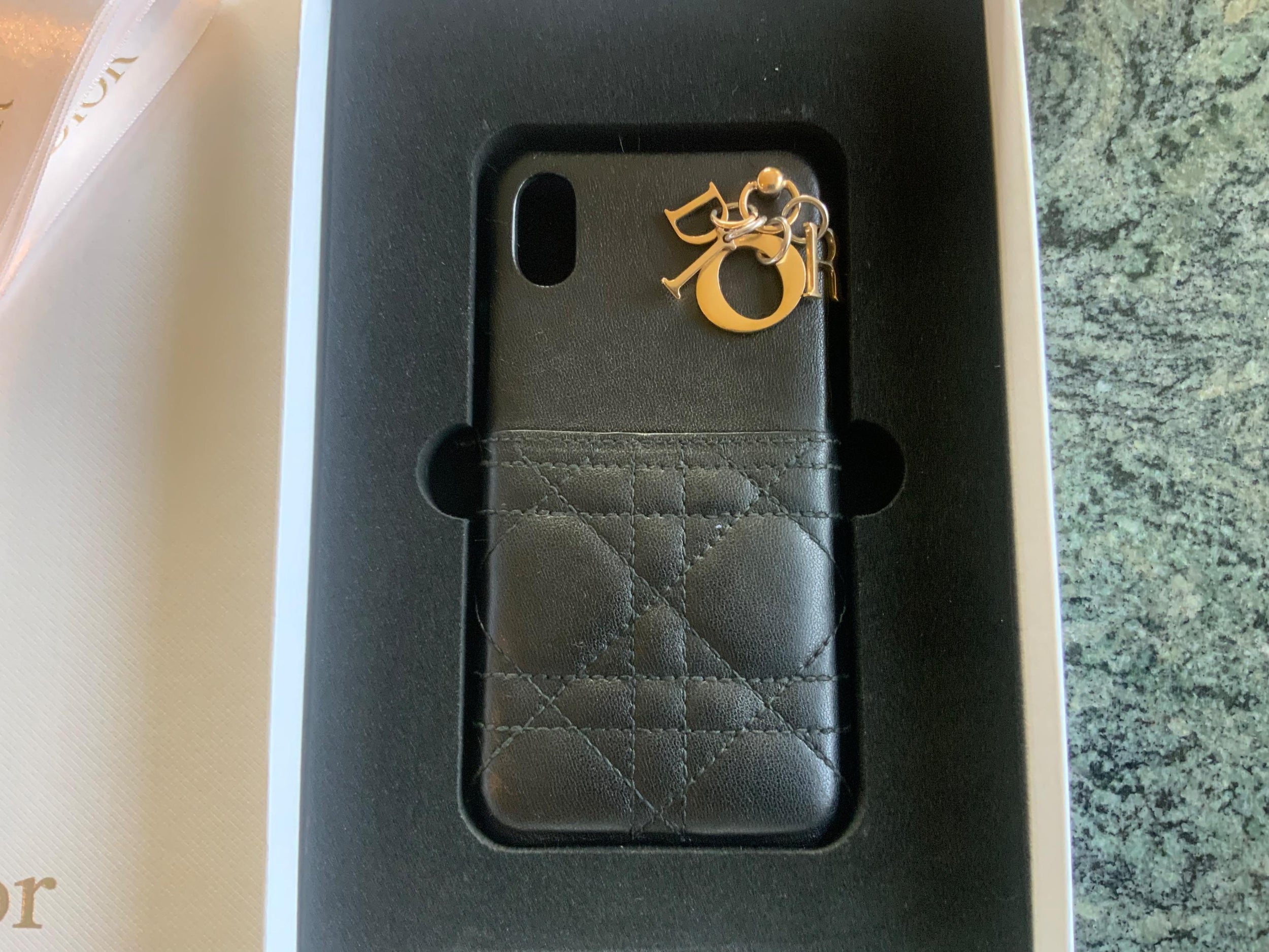 Lady Dior iPhone XS Black Leather Cover
