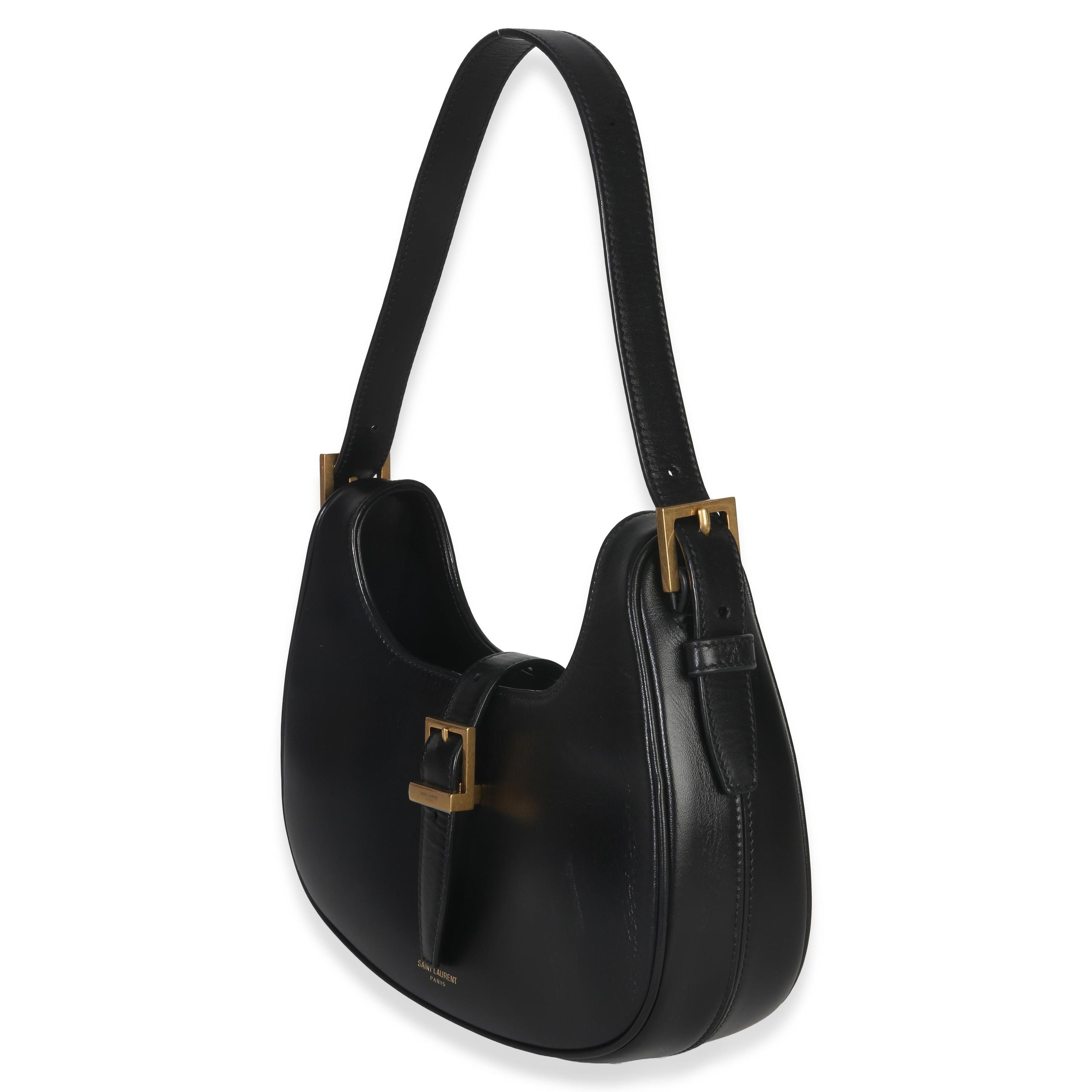 Saint Laurent Smooth Black Calfskin Le Fermoir Hobo