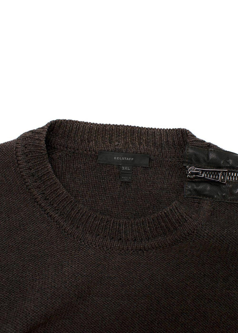 Belstaff Brown Zipped Shoulder Wool Jumper
