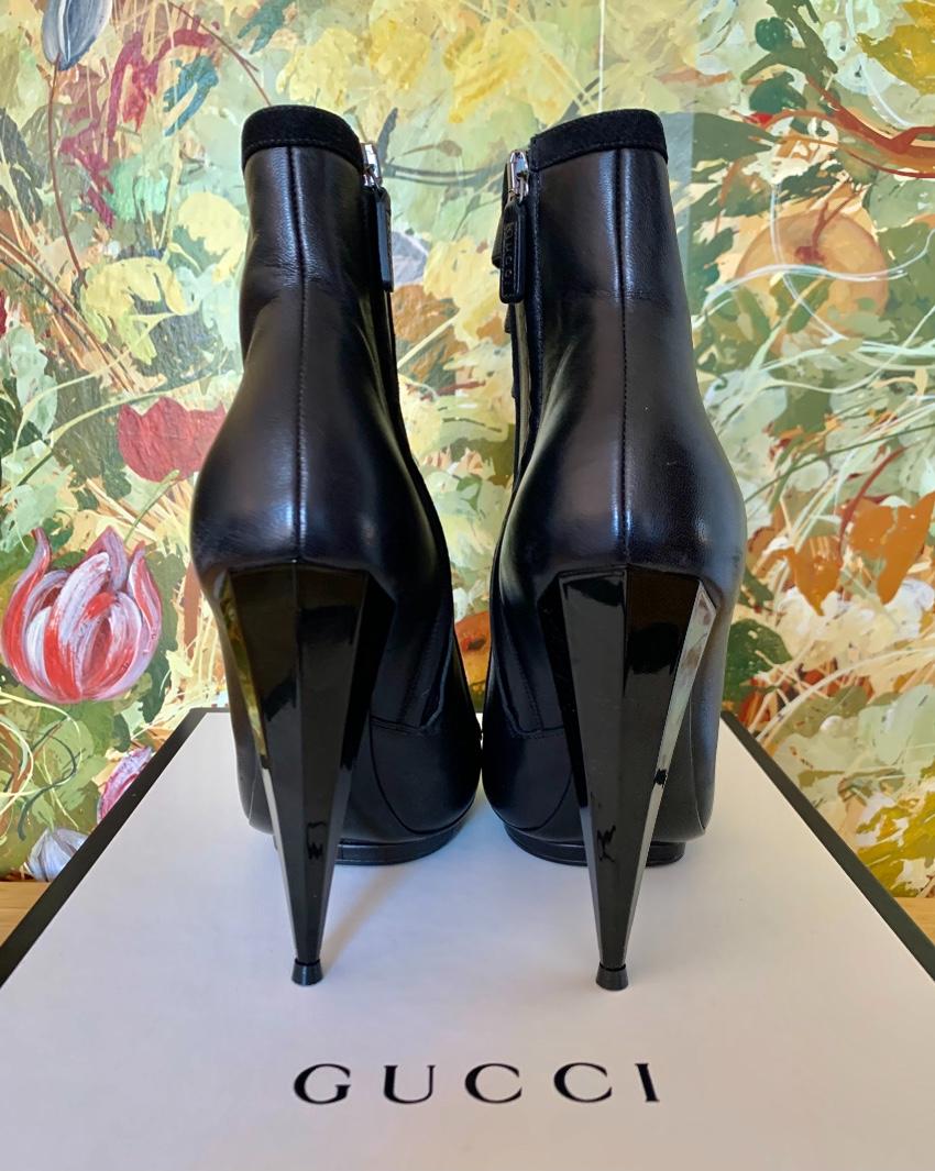 Gucci Black Strappy Cone Heel Booties