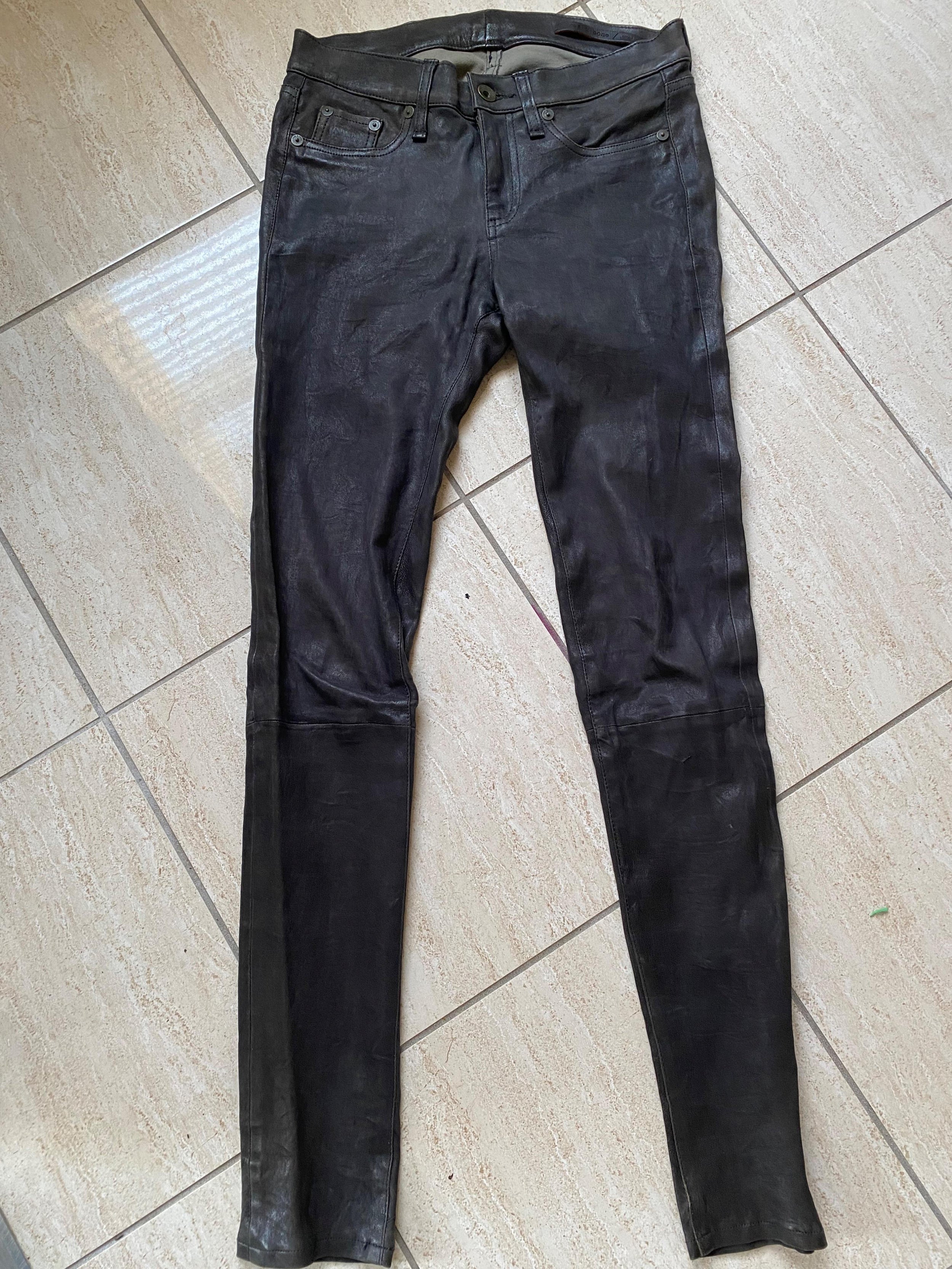 Grey Stretch Leather Trousers