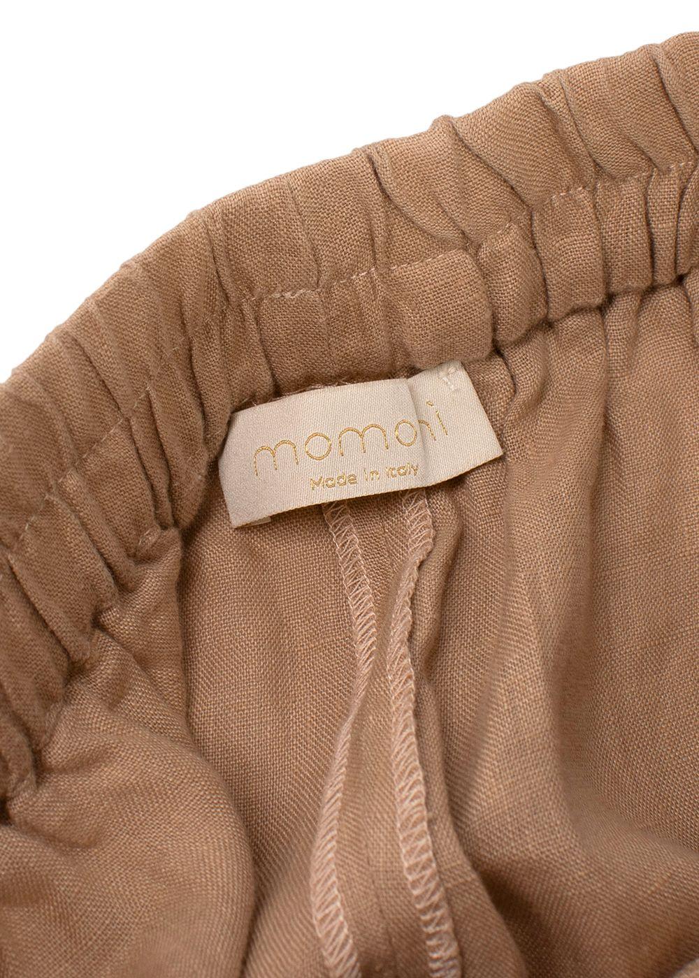 Momoni Beige Linen Wide Leg Trousers