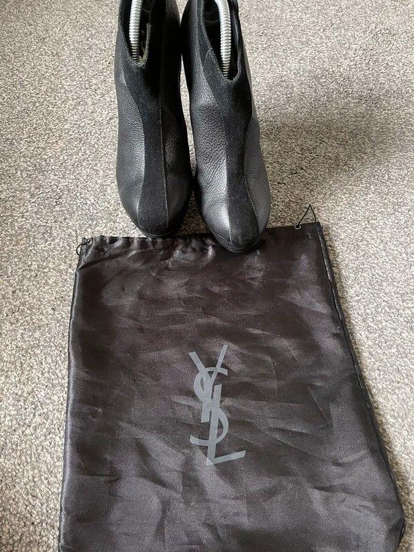 Vintage Black Leather & Suede Platform Heeled Easy Booties