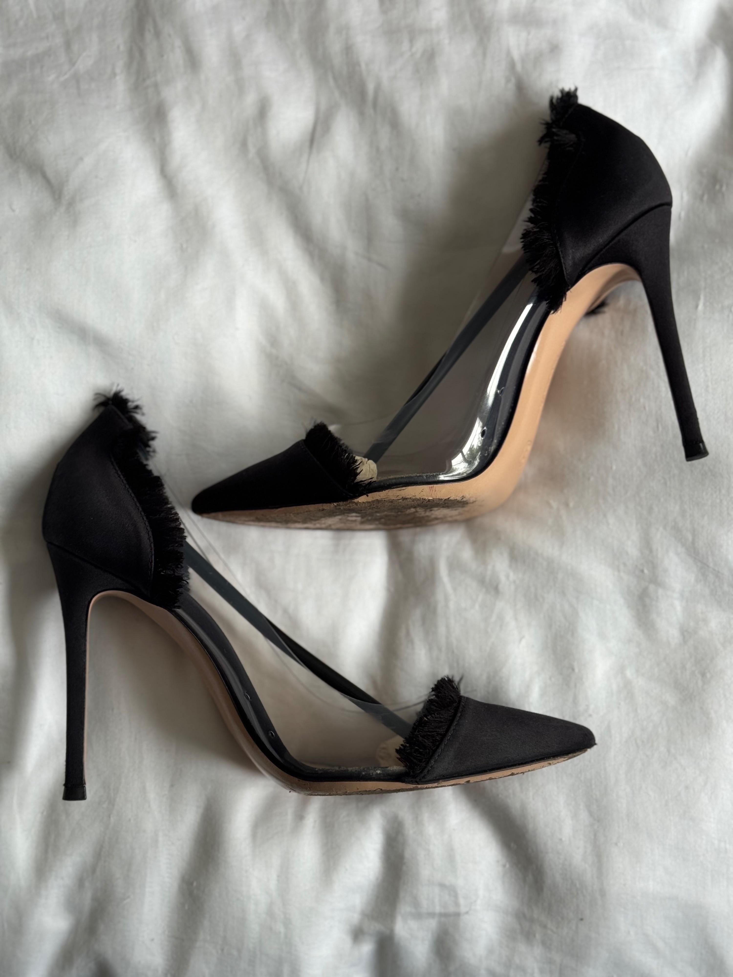 Black Satin Raw Edge Plexi Pumps