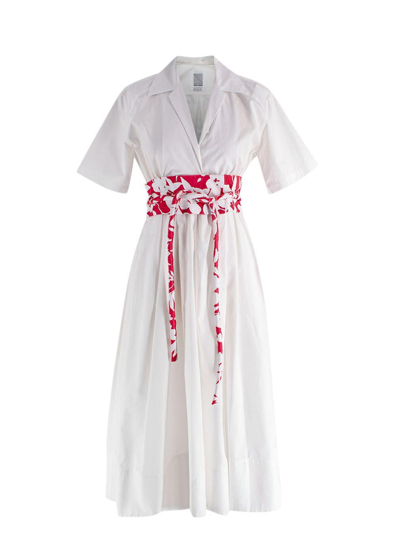 Rosie Assoulin White Obi Belted Shirt Dress