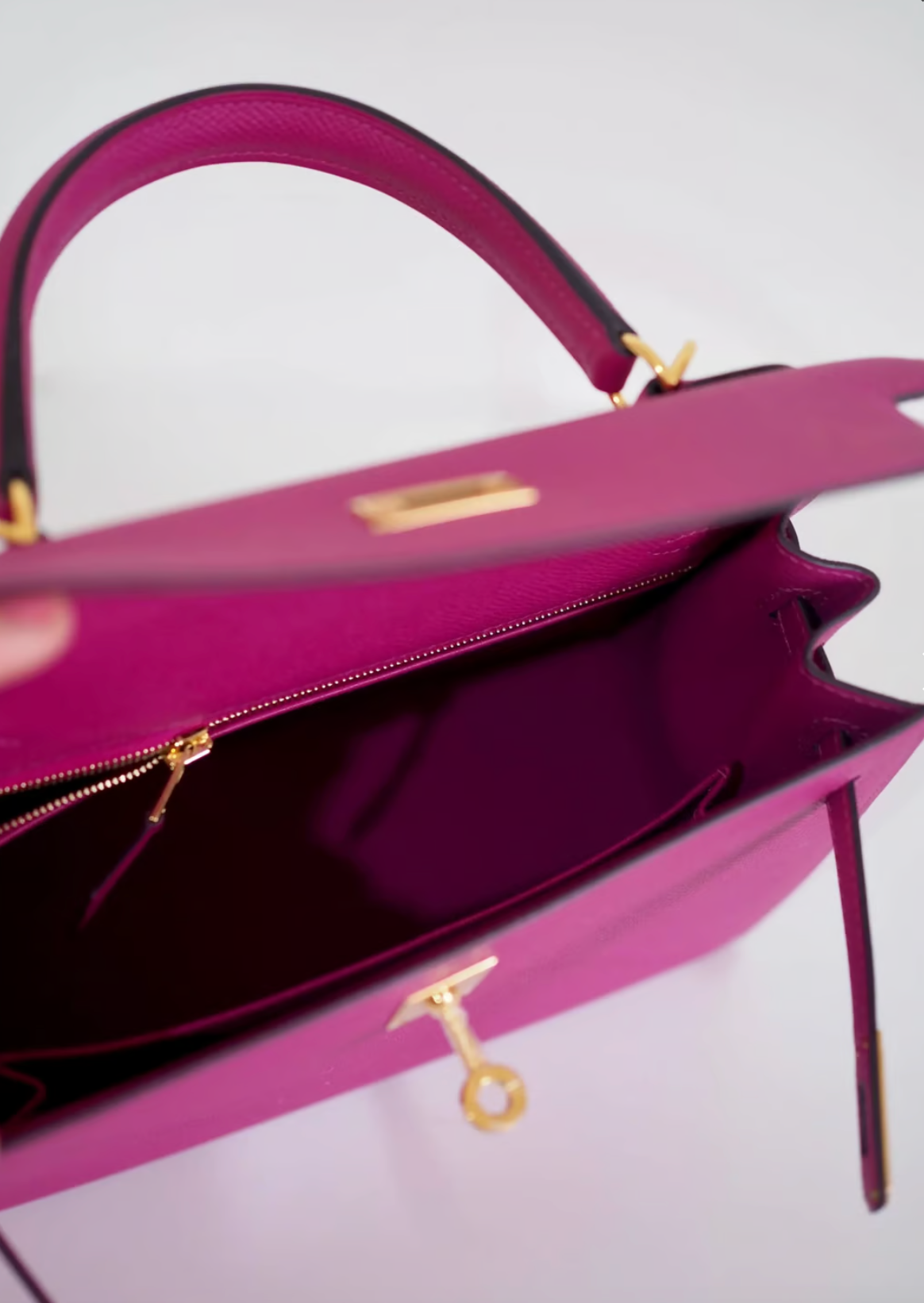 Hermès Kelly 25 Epsom Sellier Rose Pourpre Gold Hardware