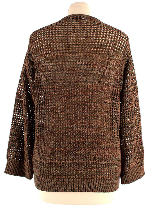 Dior Brown Open Knit Key-hole Neck Jumper
