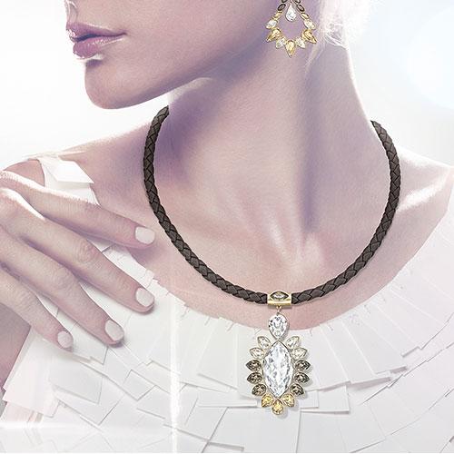 Swarovski Alabaster Pendant Gold-Plated Leather Cord