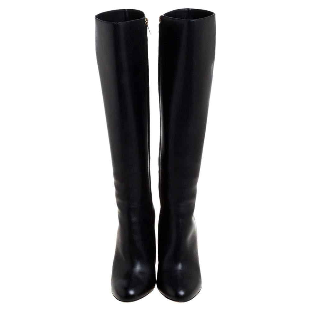 Black Leather Knee Boots