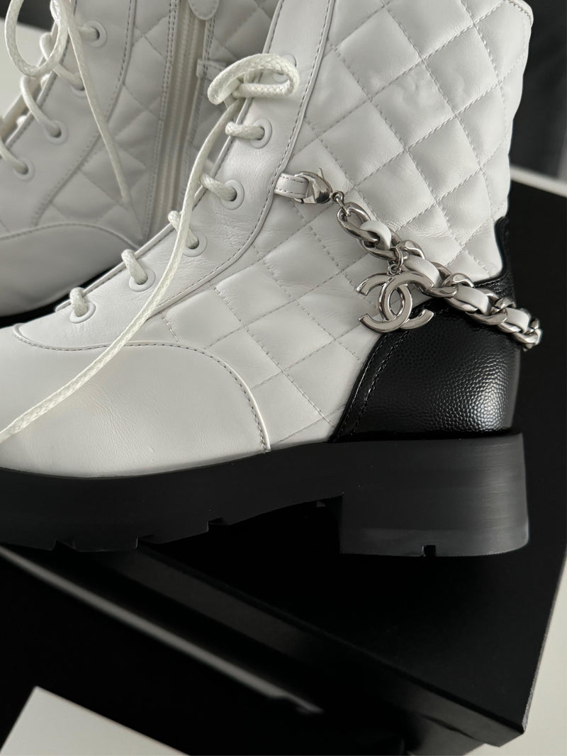 Chanel Quilted Leather Lace Up Boots