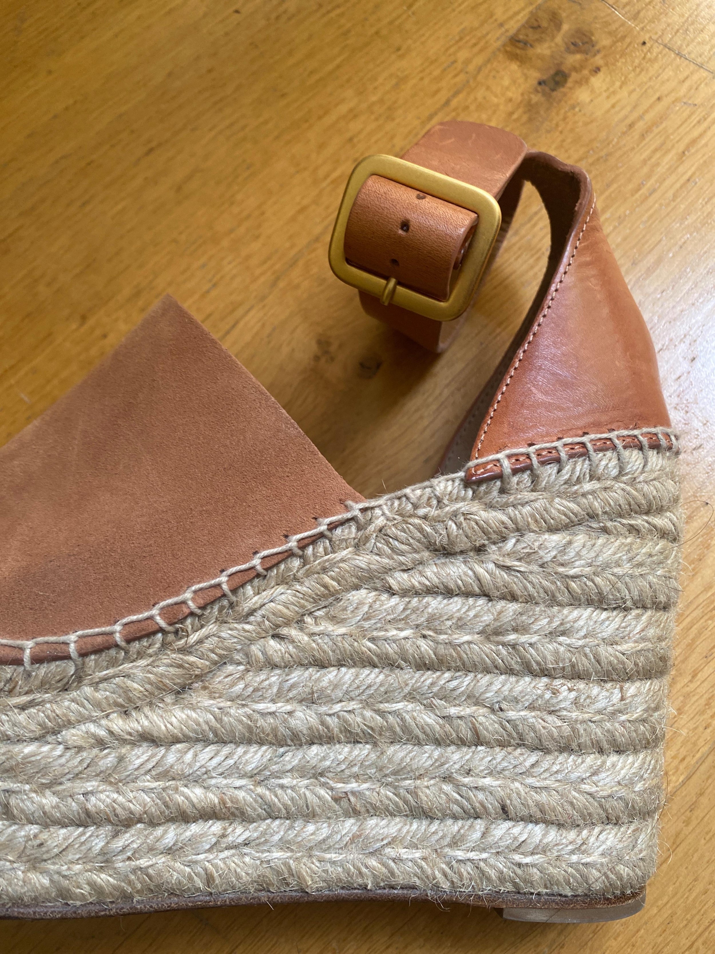 Chloe Tan Suede Espadrille Wedges