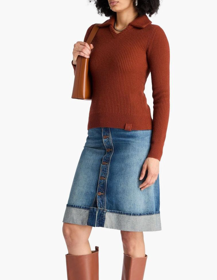 Cashmere Blend Spread Collar Ribbed Jumper