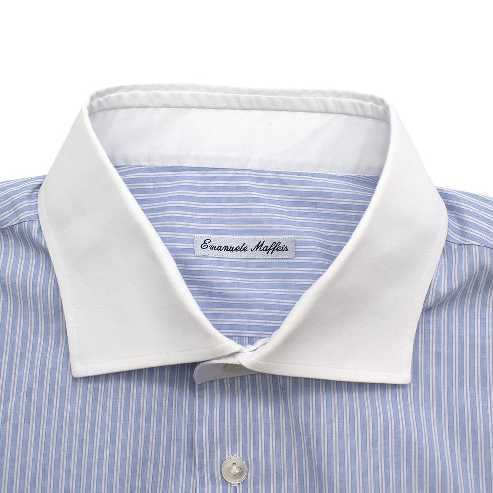 Emanuele Maffeis Blue & White Striped Cotton Tailored Shirt