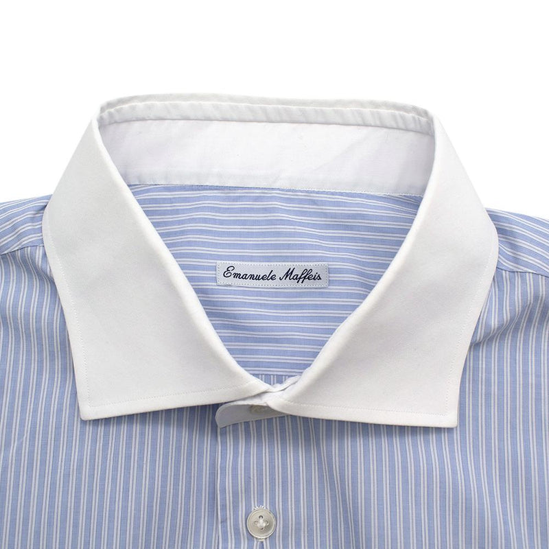 Emanuele Maffeis Blue & White Striped Cotton Tailored Shirt