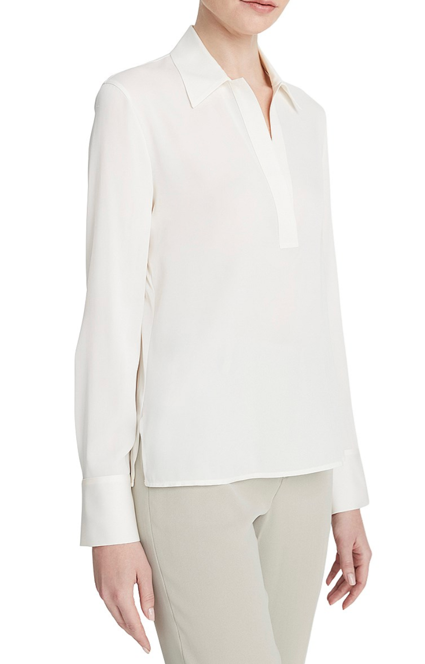 Vince Ivory Stretch-Silk Long-Sleeve Polo Shirt