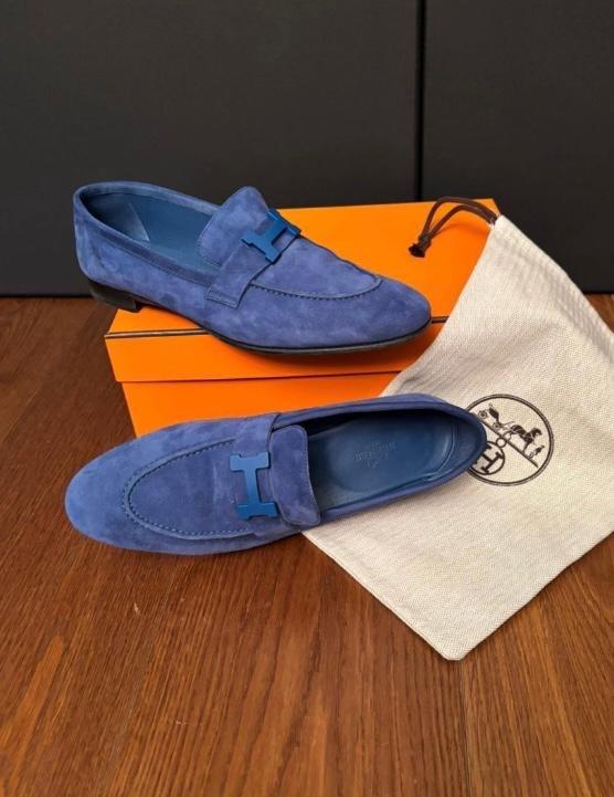 Hermes Blue Suede Loafers