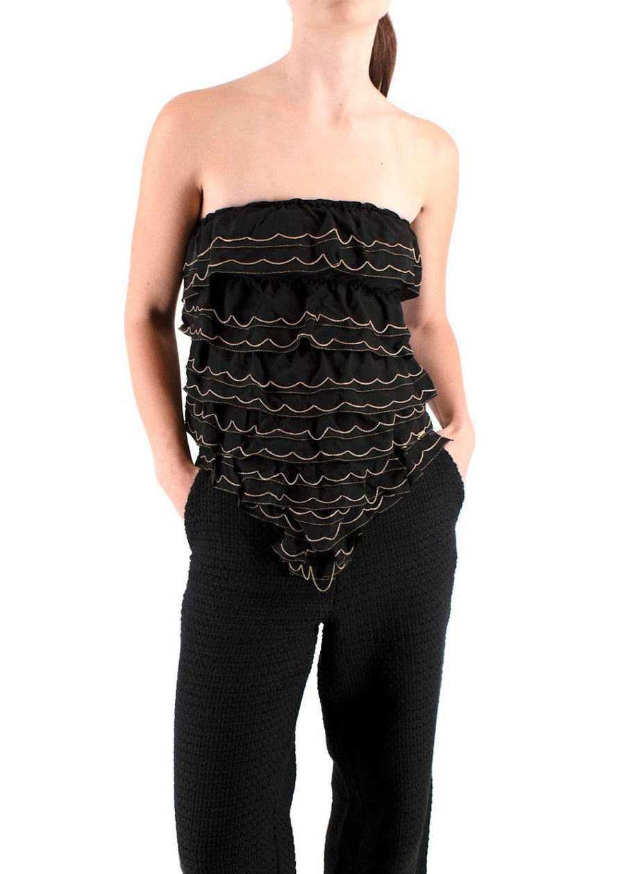 Chanel Black & Gold Tiered Chain Trimmed Scarf Top