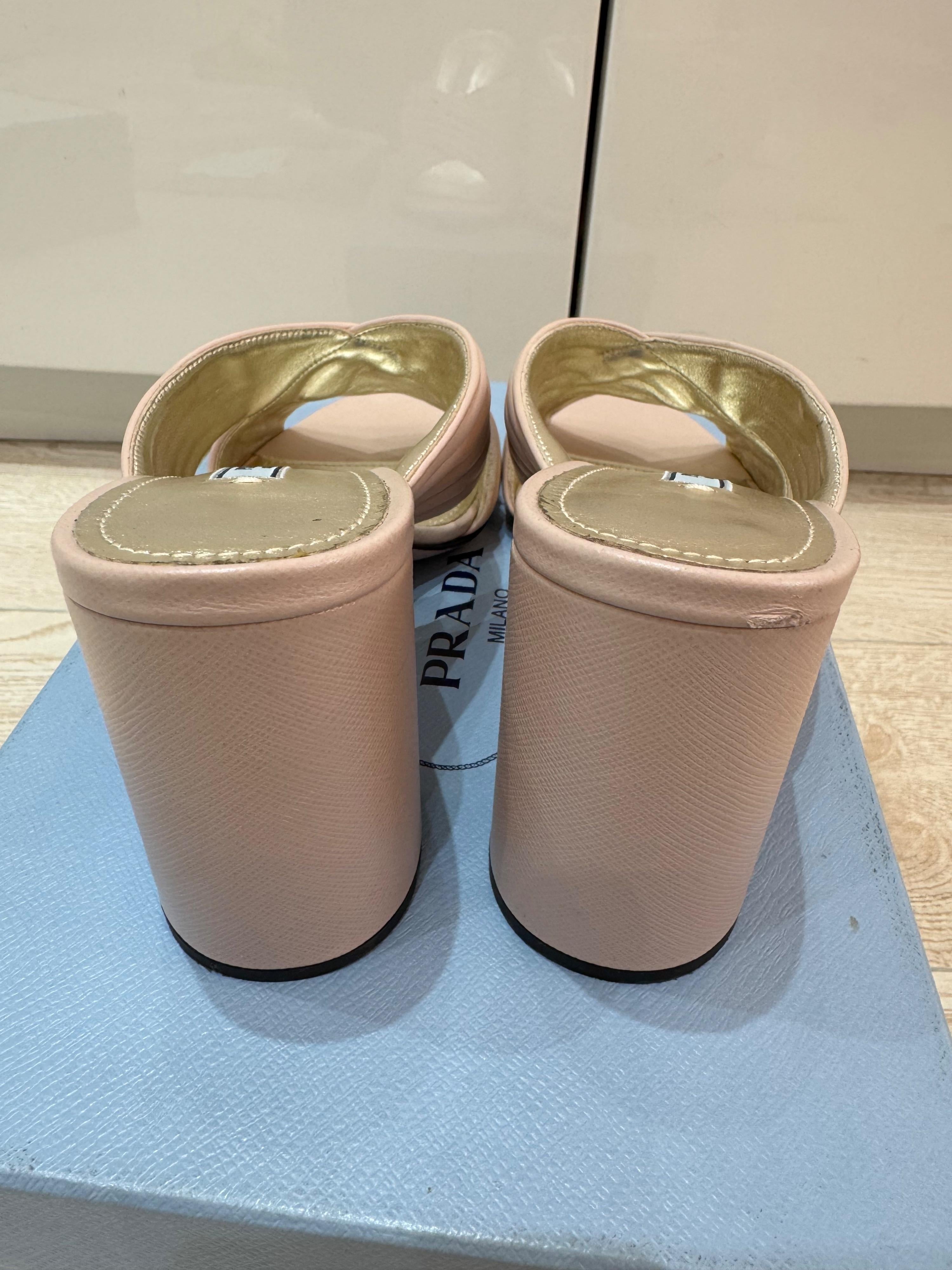 Nude Leather Heeled Mules
