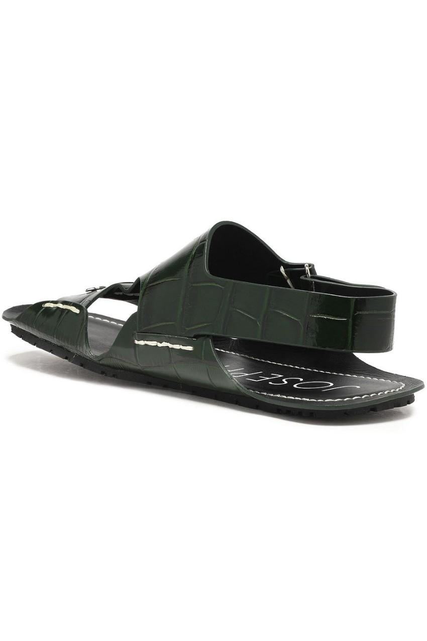 Joseph Dark Green Crocodile Print Slingback Sandals