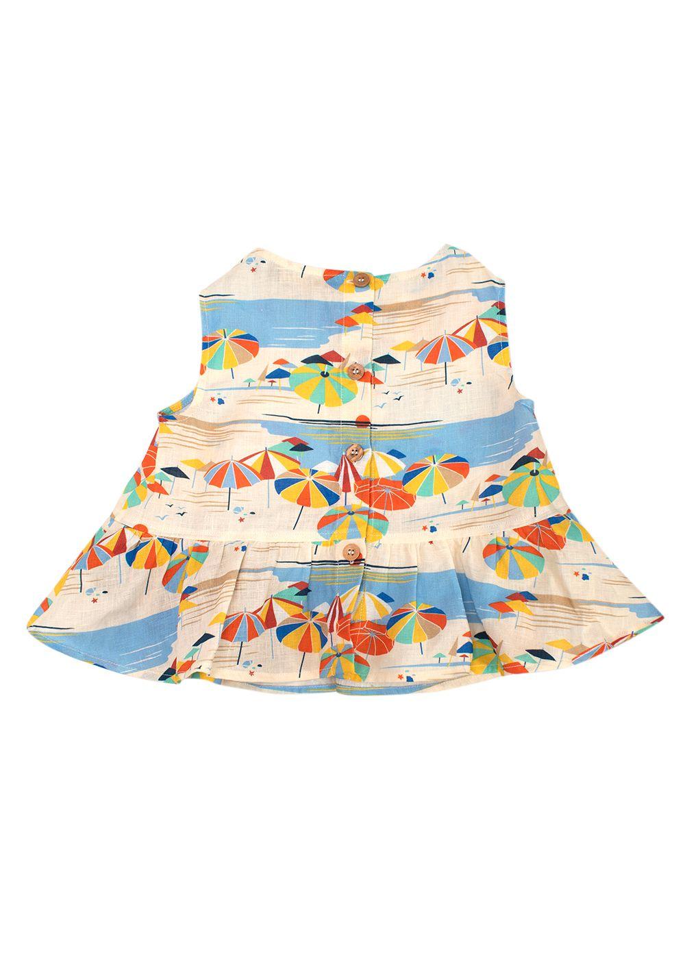 Loro Piana Kids Beach Print Iza Linen Top 2 Years