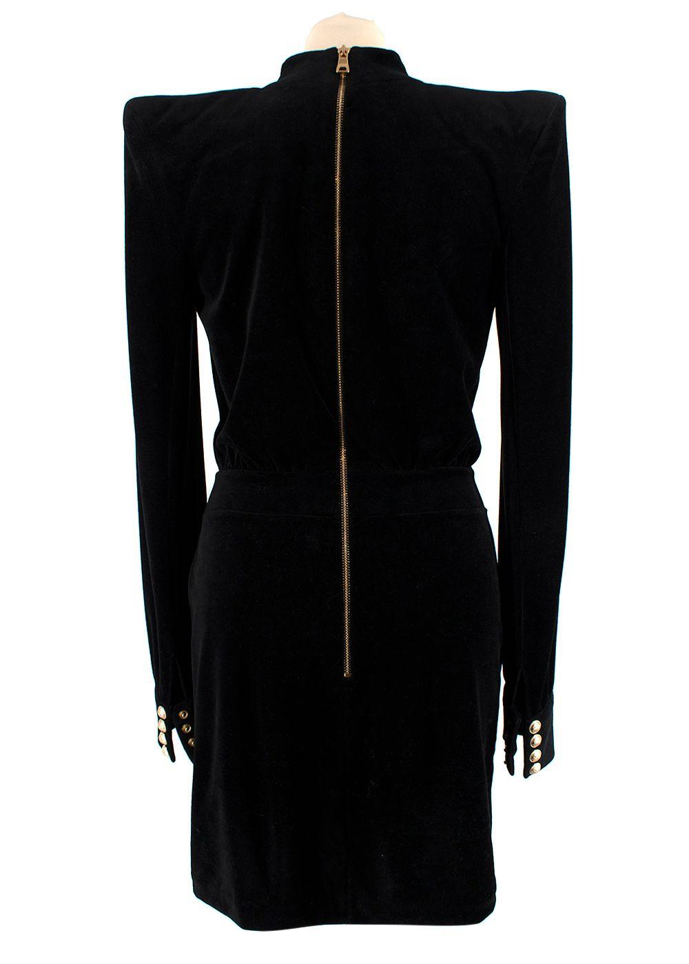 Balmain Black Velvet Cut-Out Structured Mini Dress with Pearl Embellishment