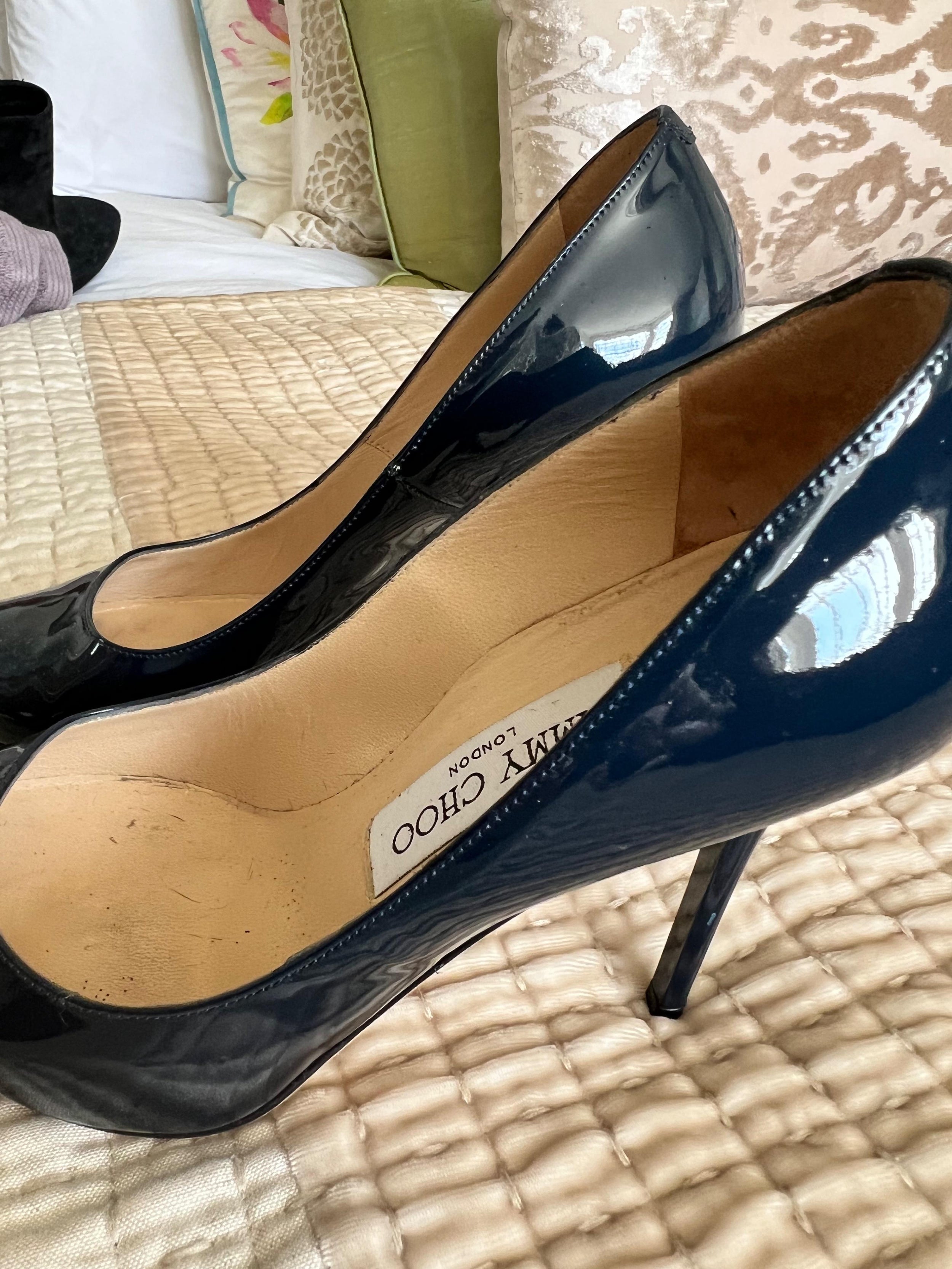 Navy Patent 100mm Pumps