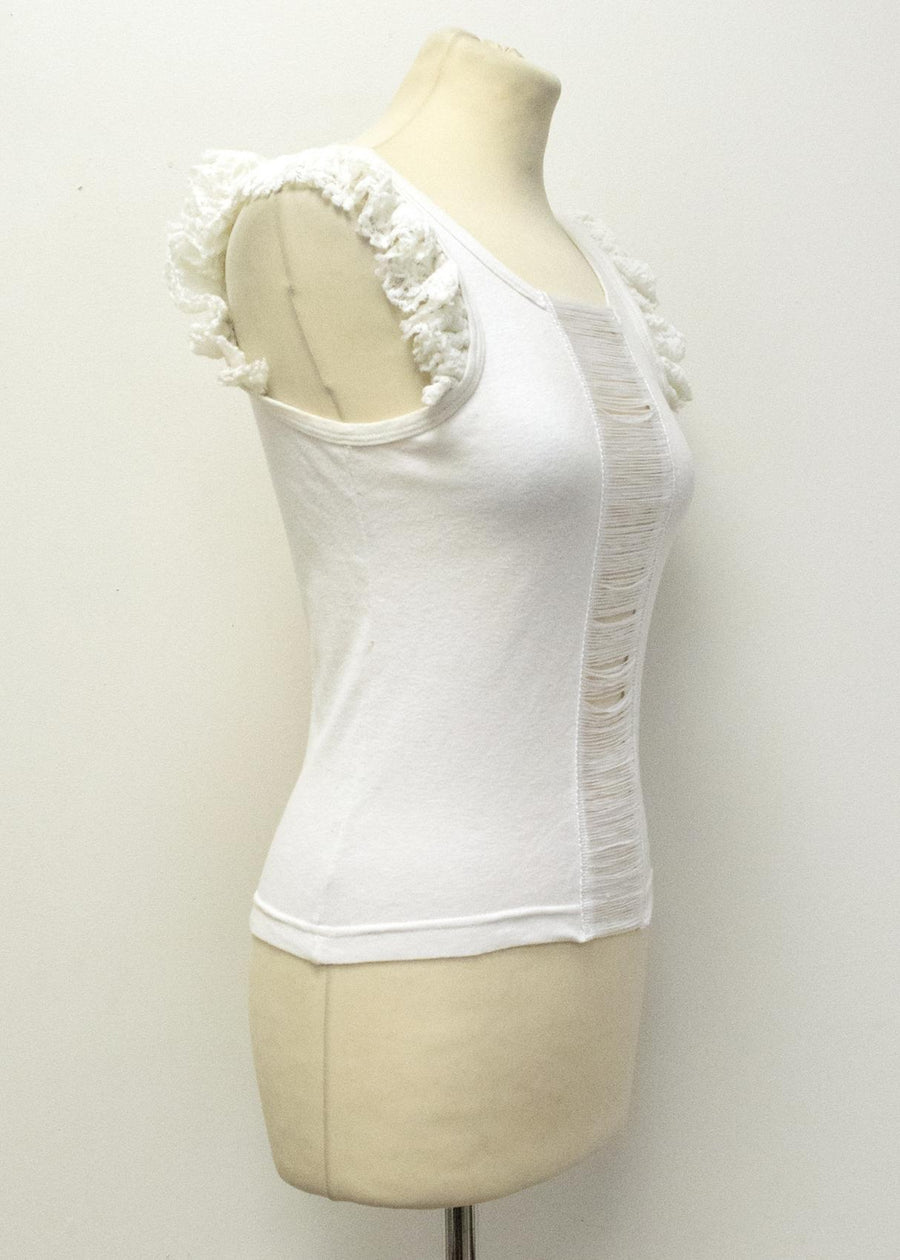 Matthew Williamson White Lace and Fringe Detailing Top