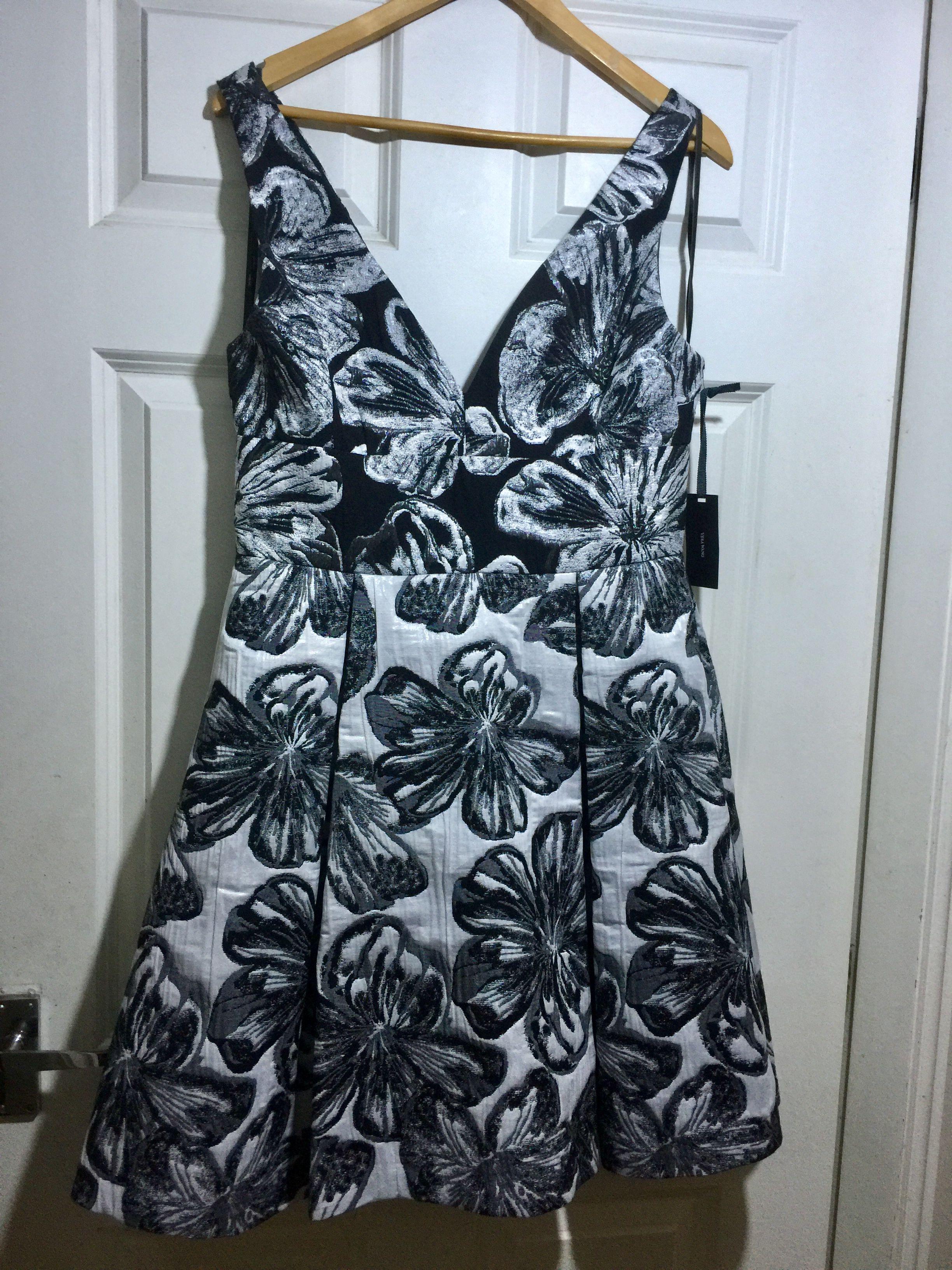 Black & White Metallic Brocade Mini Dress