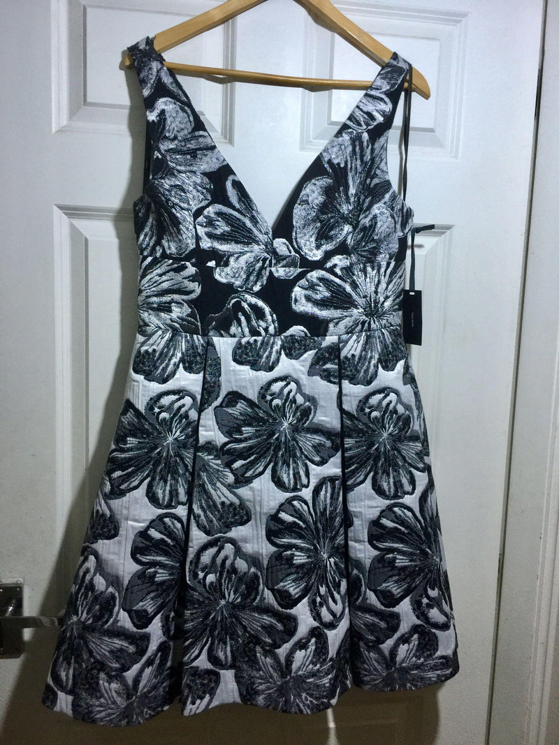 Black & White Metallic Brocade Mini Dress
