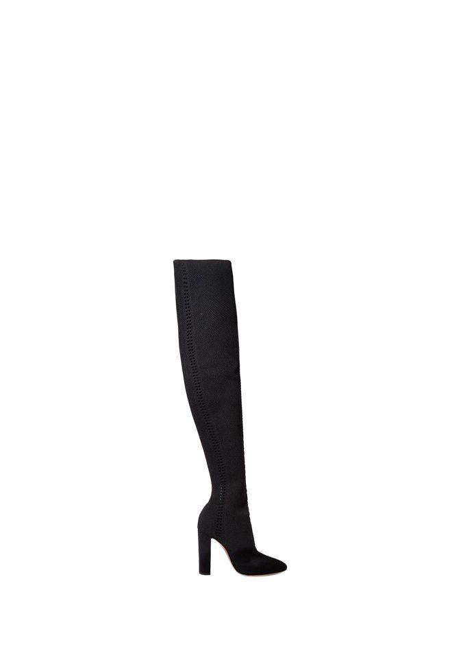 105 perforated stretch-knit over-the-knee boots