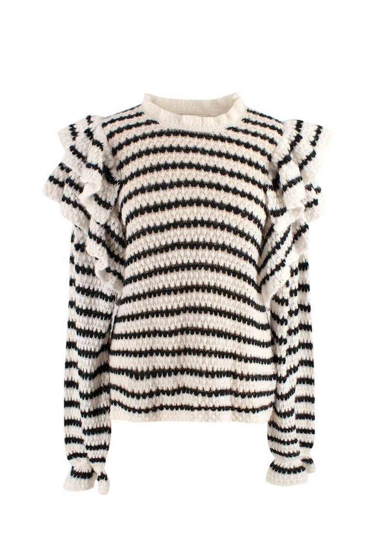 Ulla Johnson Black and White Striped Camilla Ruffle Sweater