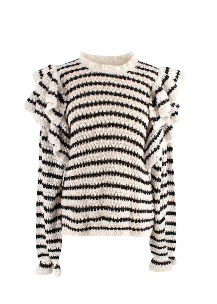 Ulla Johnson Black and White Striped Camilla Ruffle Sweater