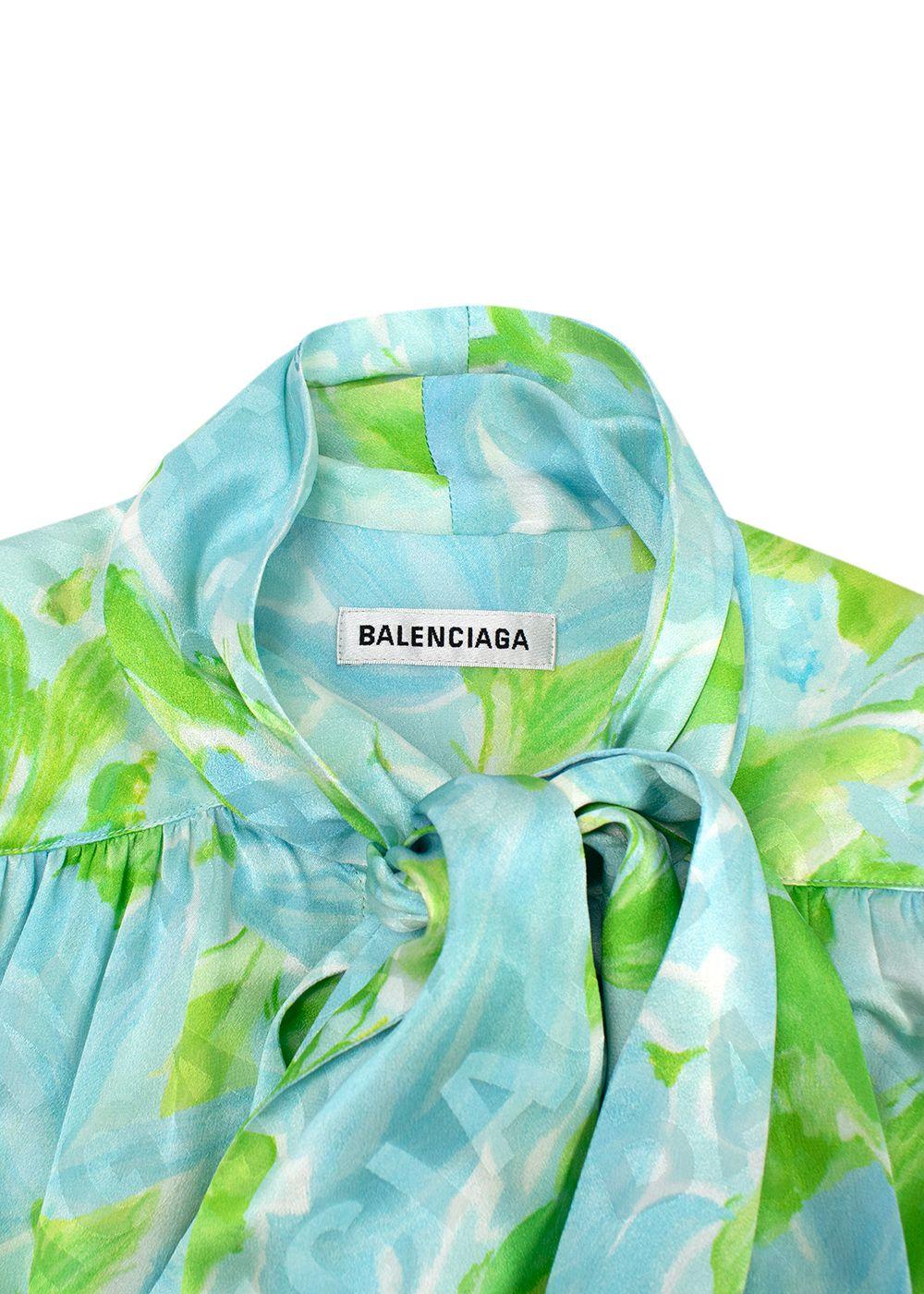 Balenciaga Blue and Green Silk Blouse