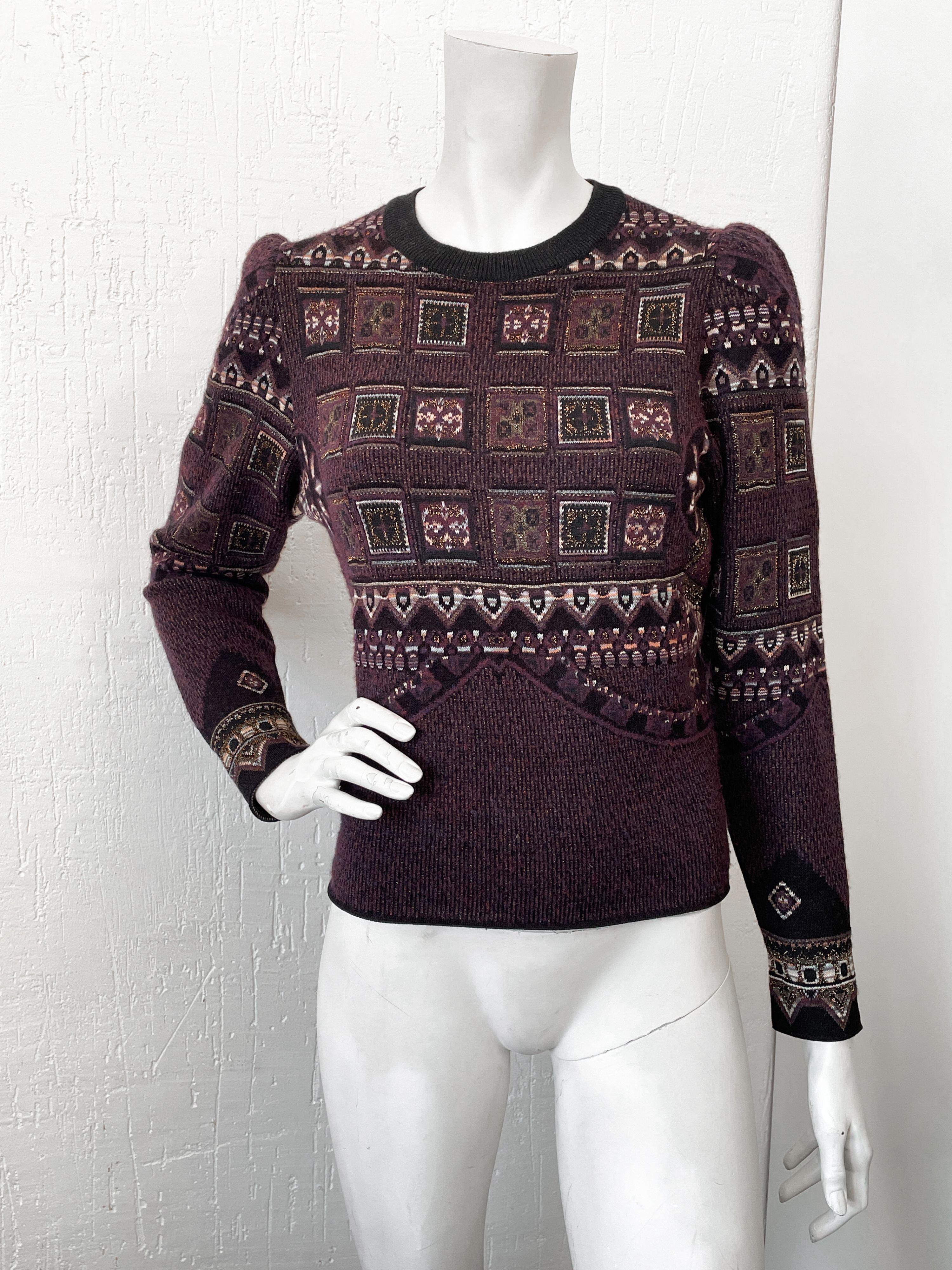 Etro Purple Patchwork Jacquard Wool Jumper