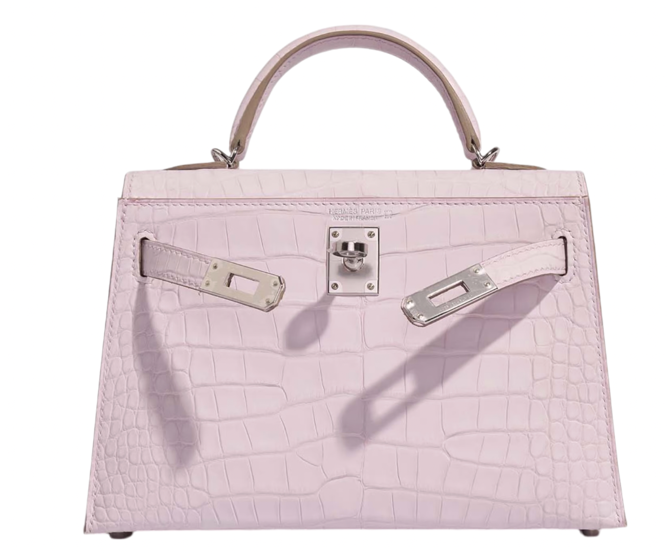 Mauve Pâle 20 cm Sellier Mississippiensis Alligator Matte Kelly  Palladium Hardware