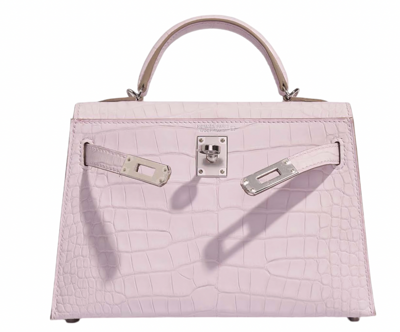 Mauve Pâle 20 cm Sellier Mississippiensis Alligator Matte Kelly  Palladium Hardware