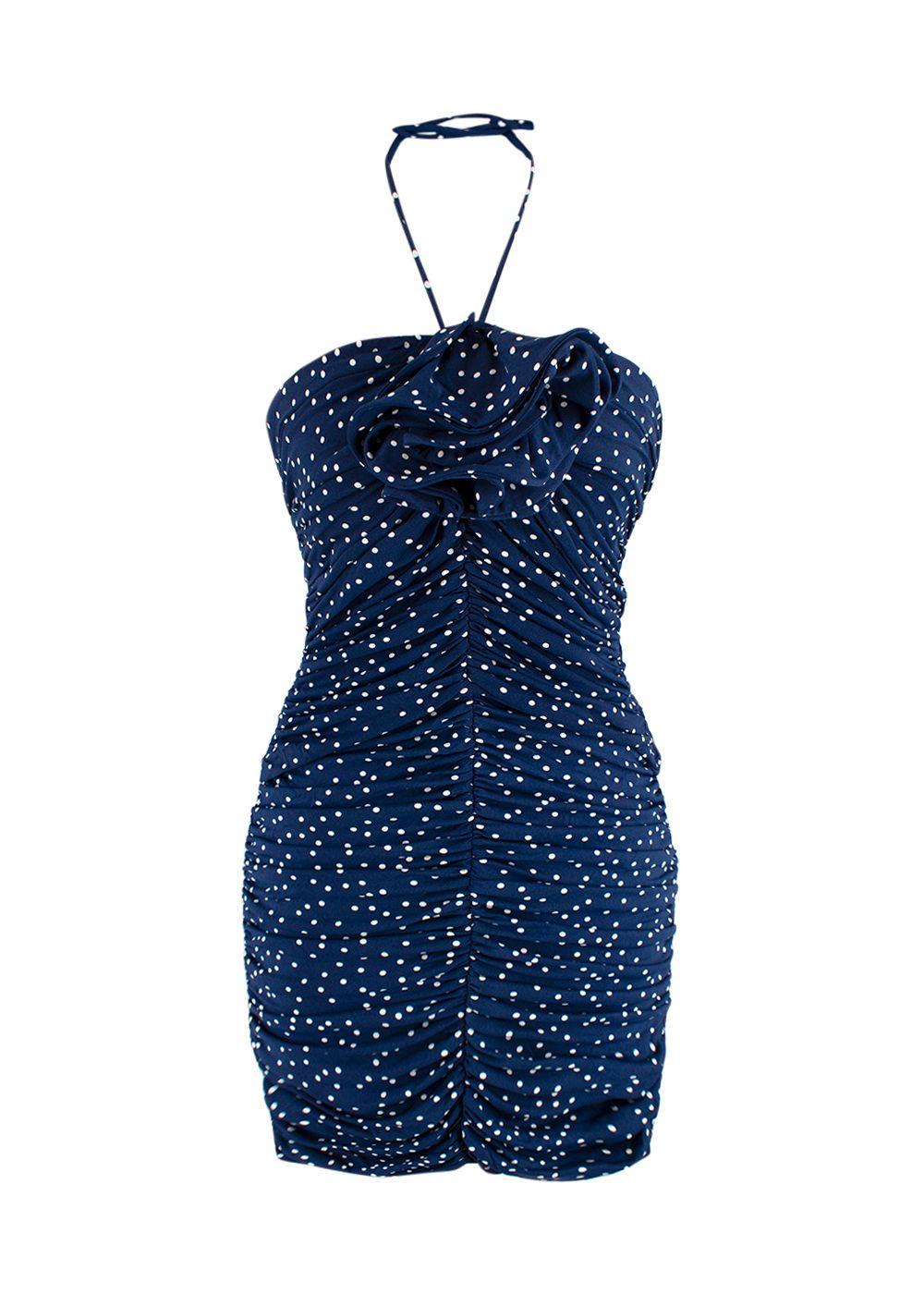 Magda Butrym Navy Polka Dot Halterneck Dress