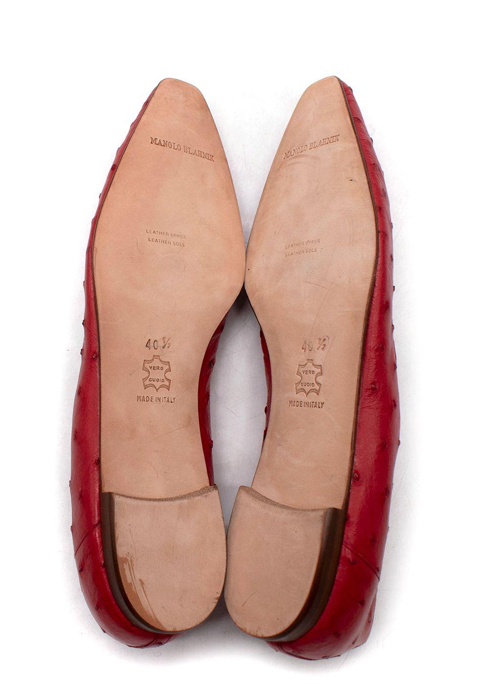 Manolo Blahnik Red Ostrich Ballet Flats